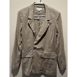 Evereve Women's Tan Double‎ Breasted Linen Blazer Size XS - Safari